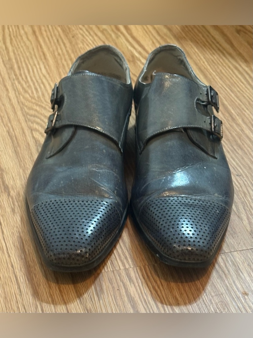 Giovanni Men’s 12 Grey Dress Shoes Leather Monk Strap